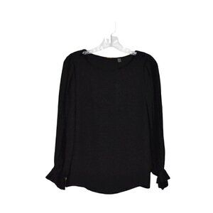 Tahari Lightweight Long Sleeve Ruffle Cuff Black Pullover Blouse Top Size M